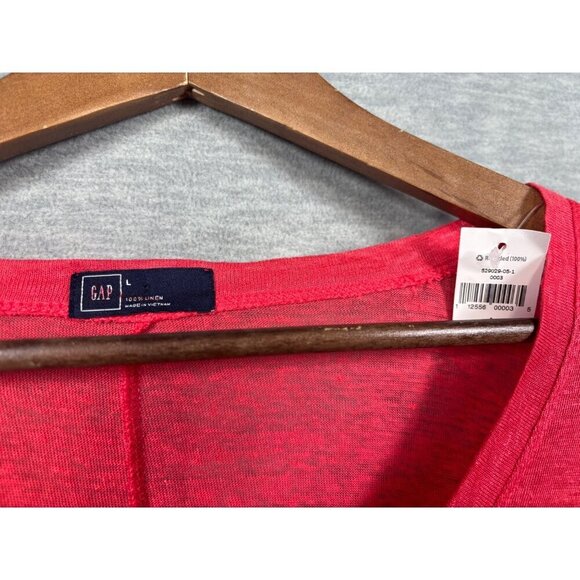 Gap Womens‎ Coral Red Long-Sleeve V-Neck 100% Linen  High-Low Top Size L - Picture 2 of 3